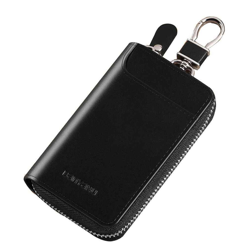 5712 Car Key Case and , Black Leather Card Holder Wallet Keys Pouch